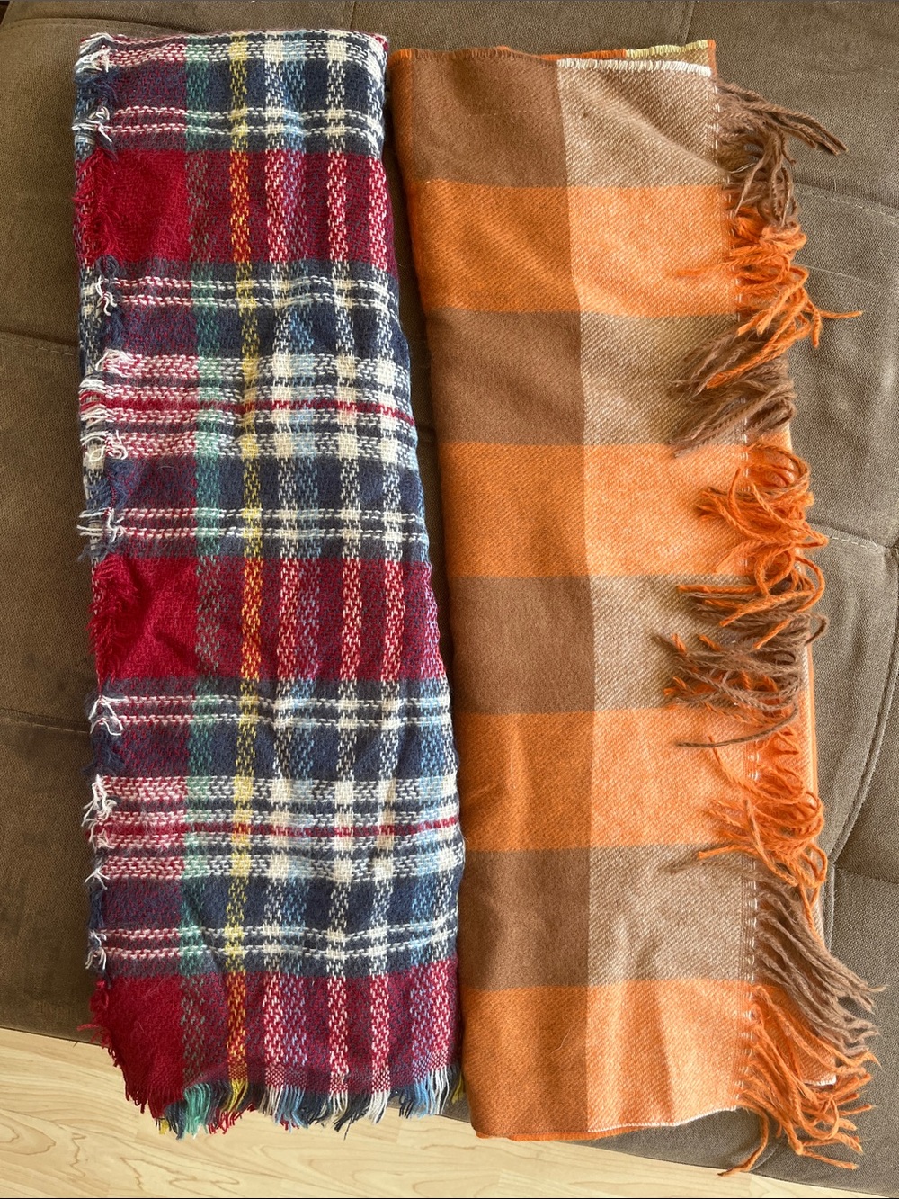Orange & Multicolor Plaid Fringe Wraps - Women Accessories Scarves & Wraps